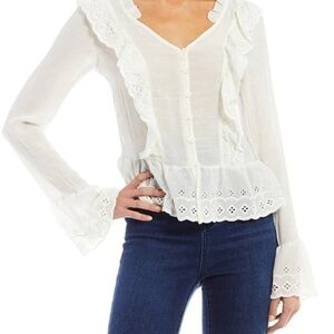 NWT C & V Eyelet Ruffle Long Sleeve Top